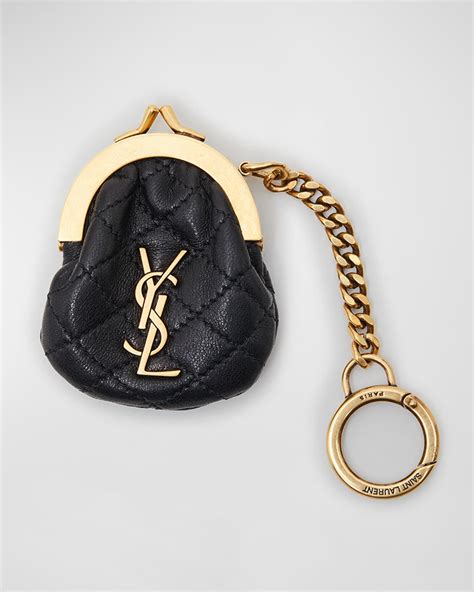 Saint Laurent Mini YSL Coin Keyring Bag in Quilted Leather